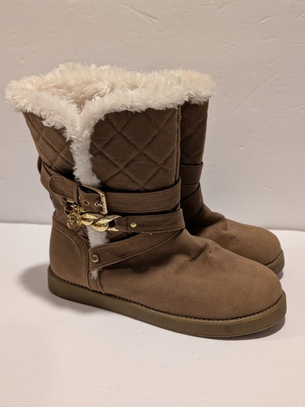 G by Guess Women's Mid-Cut Angela Faux-Fur Booties Brown Size 7.5M